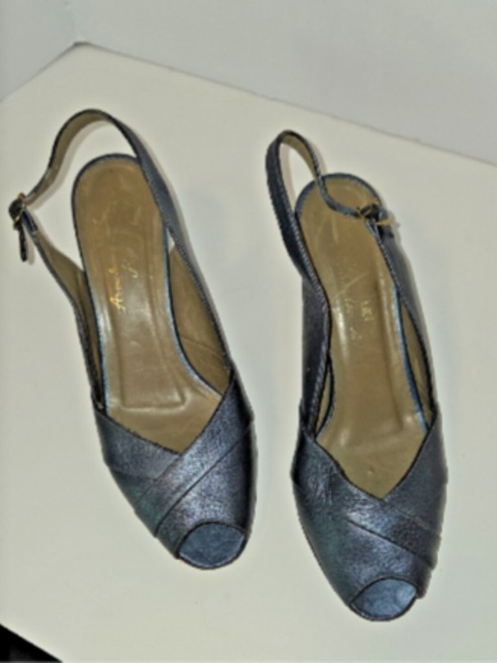 Vintage Armstrong & Richardson Blue Grey Peep Toe Heels Sz 6